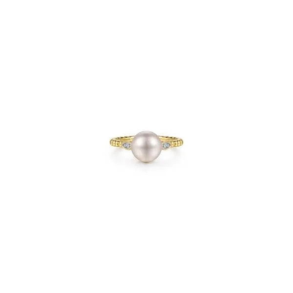 14K Yellow Gold Diamond and Freshwater Pearl Bujukan Ring Tena's Fine Diamonds and Jewelry Athens, GA