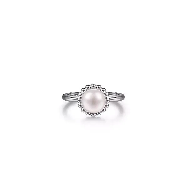 Sterling Silver Pearl Ring with Bujukan Beaded Halo Tena's Fine Diamonds and Jewelry Athens, GA