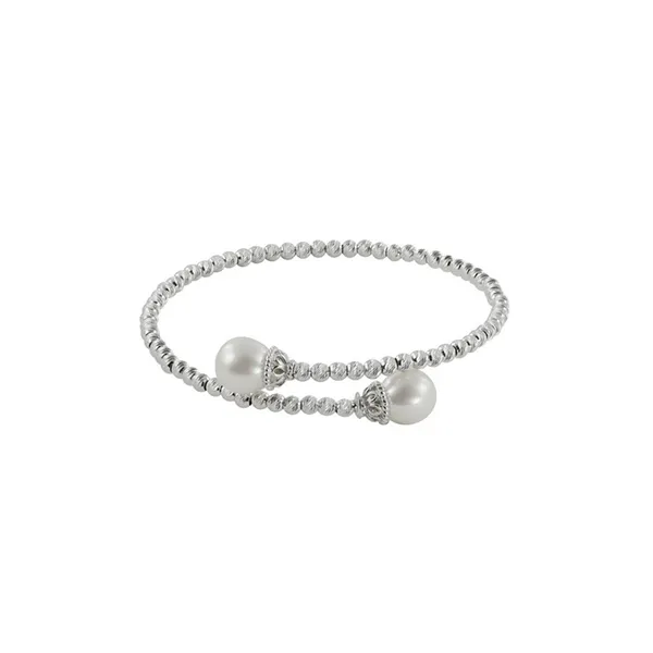 Sterling Silver Freshwater Pearl and Brilliance Bead Bangle Bracelet Tena's Fine Diamonds and Jewelry Athens, GA
