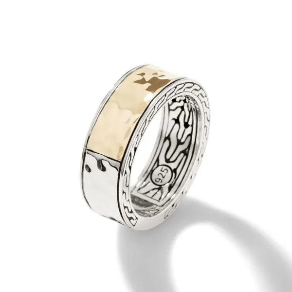 18Kt Yellow Gold and Sterling Silver Hammered Band Ring Tena's Fine Diamonds and Jewelry Elberton, GA