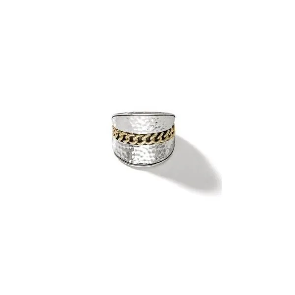 Classic Chain Hammered 18Kt Gold and Silver Saddle Ring Tena's Fine Diamonds and Jewelry Athens, GA