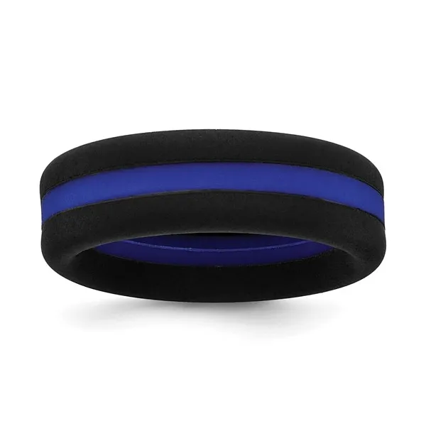 Silicone Black with Blue Line Center Band Ring Tena's Fine Diamonds and Jewelry Athens, GA