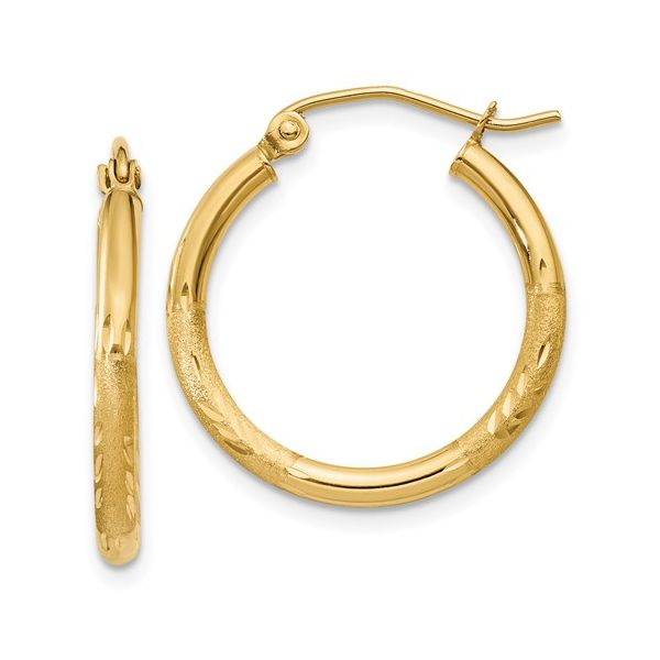 14Kt Gold Satin & Dia Cut Hoop Earrings Tena's Fine Diamonds and Jewelry Athens, GA