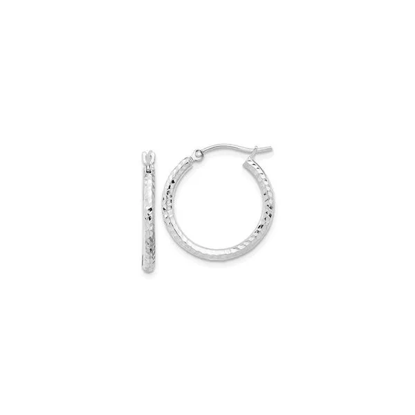 10Kt White Gold Diamond-cut Tube Hoop Earrings Tena's Fine Diamonds and Jewelry Athens, GA