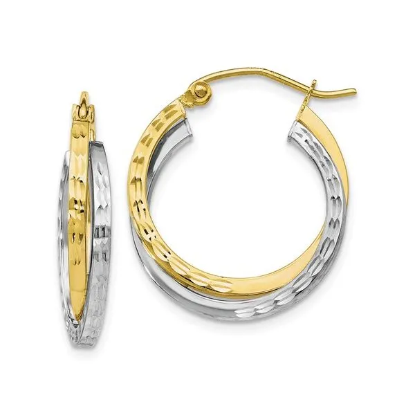 10K Two Tone Textured Hoop Earrings Tena's Fine Diamonds and Jewelry Elberton, GA