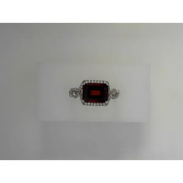 14K White Gold Emerald Cut Garnet Diamond Ring Tennies Jewelry Appleton, WI