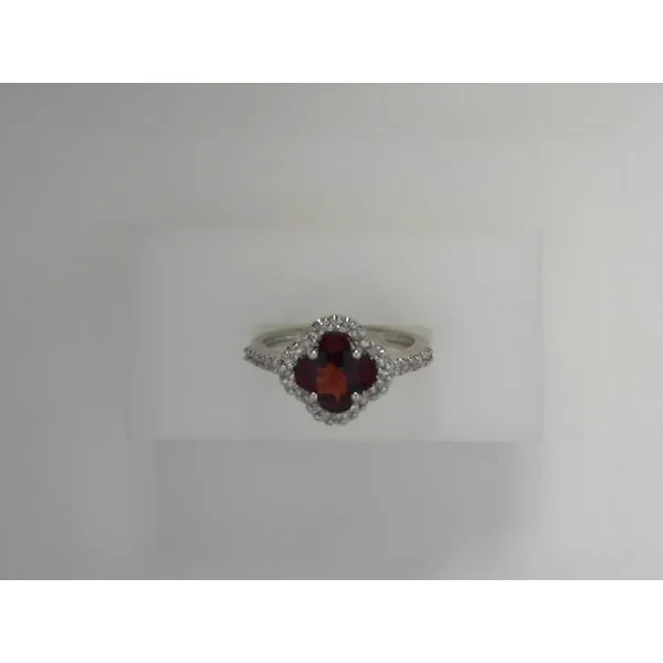 14K White Gold Garnet Diamond Halo Ring Tennies Jewelry Appleton, WI