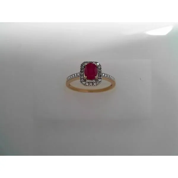 14K Yellow Gold Ruby Diamond Halo Ring Tennies Jewelry Appleton, WI