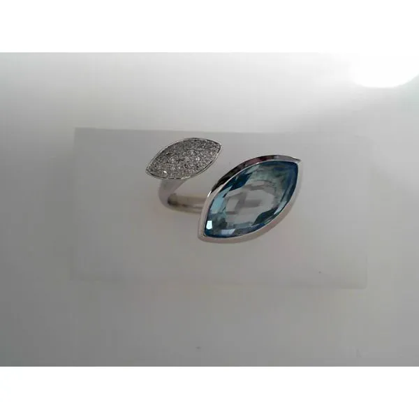 14K White Gold Blue Topaz and Diamond Fashion Ring Tennies Jewelry Appleton, WI