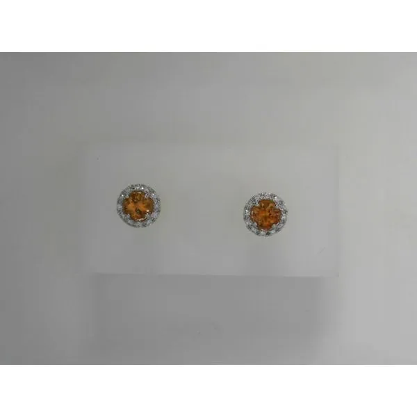 Citrine Diamond Halo Stud Earrings in 14K Yellow and White Gold Tennies Jewelry Appleton, WI