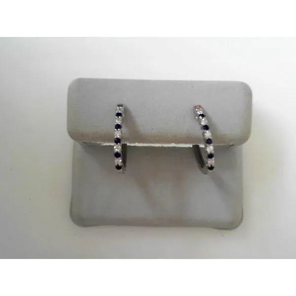 Diamond and Sapphire Hoop Earrings in 14K White Gold Tennies Jewelry Appleton, WI