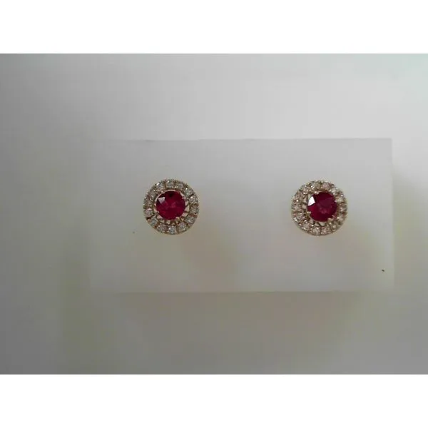 Ruby and Diamond Stud/Halo Earrings in 14K Yellow Gold Tennies Jewelry Appleton, WI