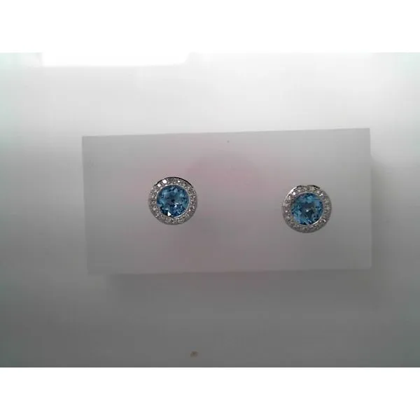 White Gold Blue Topaz Halo Earrings Tennies Jewelry Appleton, WI