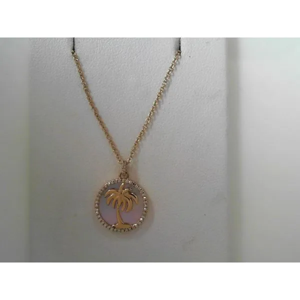 14K Yellow Gold Mother of Pearl Diamond Palm Tree Pendant Tennies Jewelry Appleton, WI