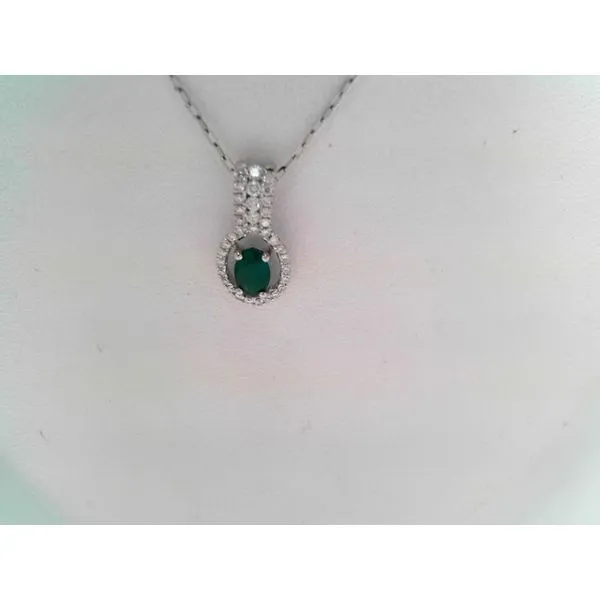 Oval Emerald and Diamond Pendant in 14K White Gold Image 2 Tennies Jewelry Appleton, WI