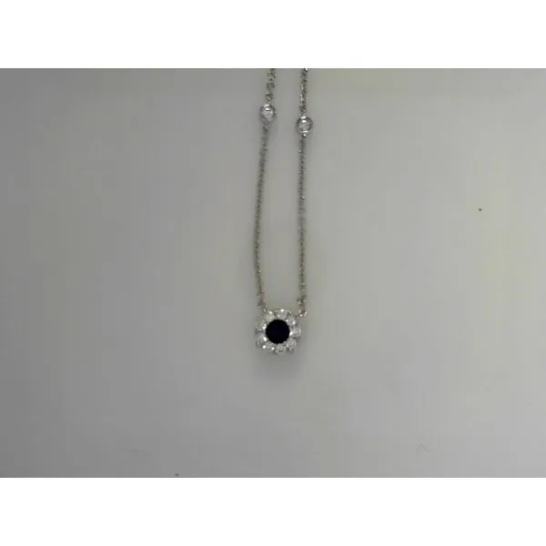 Sapphire Diamond Halo Necklace in 14K White Gold Tennies Jewelry Appleton, WI