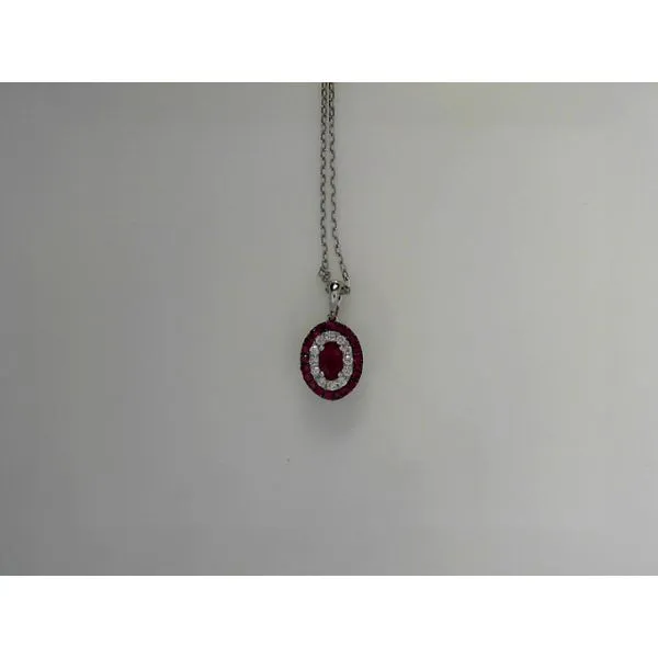 Ruby Diamond Halo Necklace in 10K White Gold Tennies Jewelry Appleton, WI