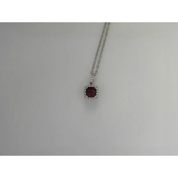 Garnet Diamond Halo Necklace in 14K White Gold Tennies Jewelry Appleton, WI