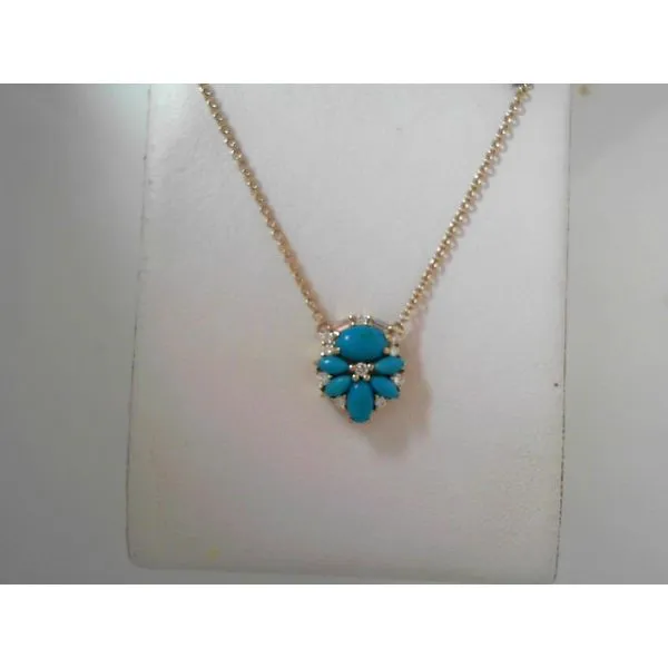 14K Yellow Gold Diamond and Turquoise Necklace Tennies Jewelry Appleton, WI