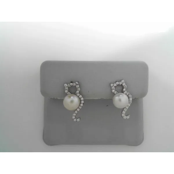 Sterling Silver CZ Cat & Pearl Earrings Tennies Jewelry Appleton, WI