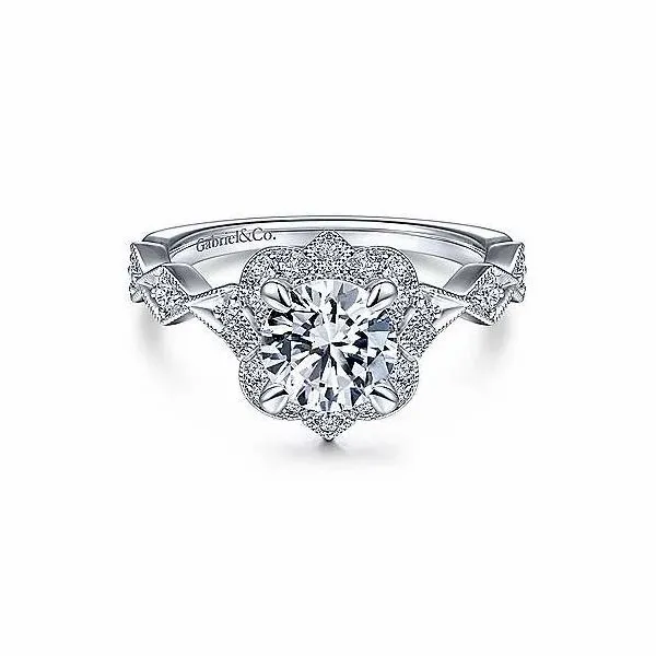 Vintage Inspired 14K White Gold Fancy Halo Round Diamond Engagement Ring Texas Gold Connection Greenville, TX