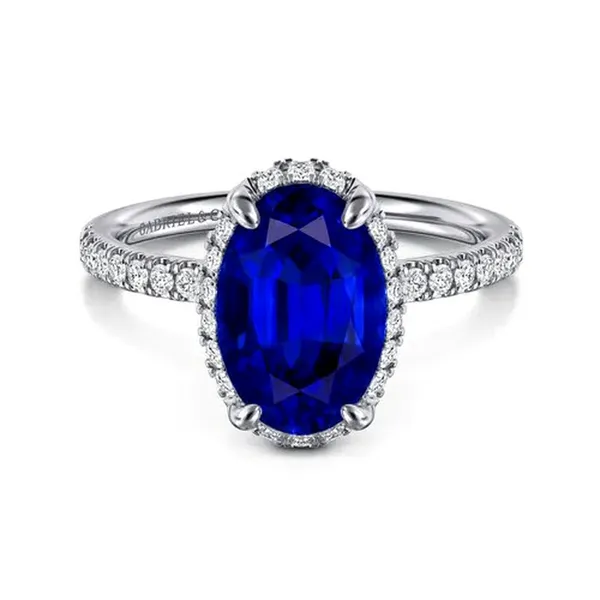 Lady's White 14K Halo Engagement Ring With 11.47X7.67Mm Sapphire And 0.32Twt Diamonds Texas Gold Connection greenville, TX