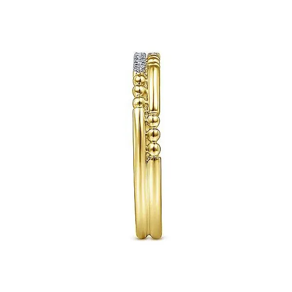 14K Yellow Gold Segmented Beaded Diamond Stackable Ring Image 4 Texas Gold Connection Greenville, TX