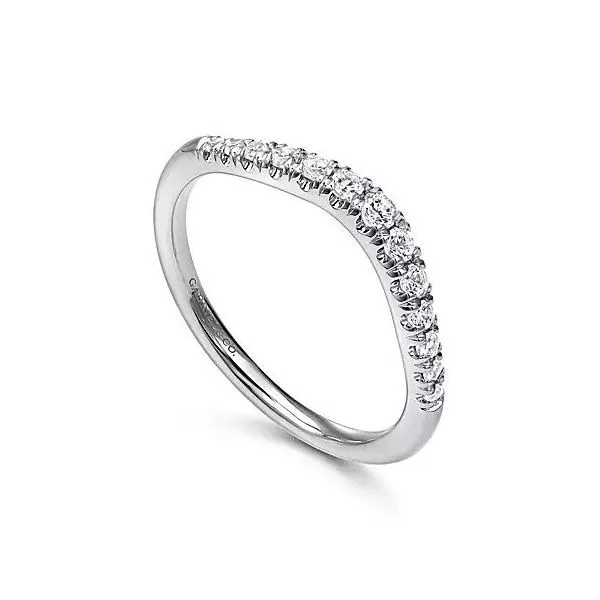 Curved 14K White Gold French Pave Diamond Wedding Band Image 3 Texas Gold Connection Greenville, TX