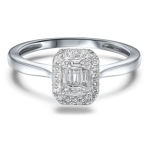 14K White Gold Baguette and Round Halo Diamond Ring Texas Gold Connection Greenville, TX