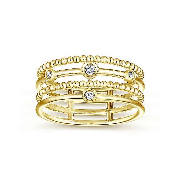 14K Yellow Gold Beaded Bezel Set Diamond Layered Ring Image 2 Texas Gold Connection Greenville, TX