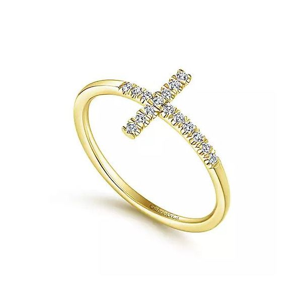 14K Yellow Gold Sideways Cross Diamond Ring Image 3 Texas Gold Connection Greenville, TX