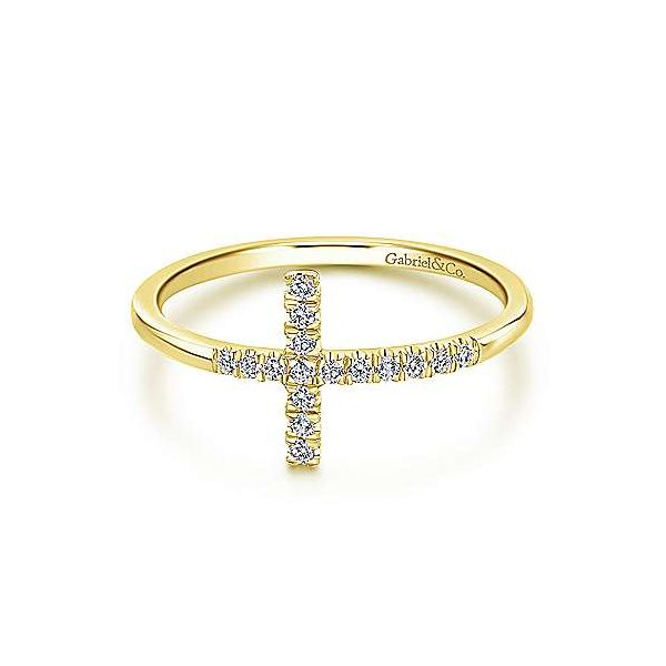 14K Yellow Gold Sideways Cross Diamond Ring Texas Gold Connection Greenville, TX