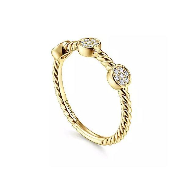 14K Yellow Gold Twisted Rope Cluster Diamond Station Stackable Ring Image 3 Texas Gold Connection Greenville, TX
