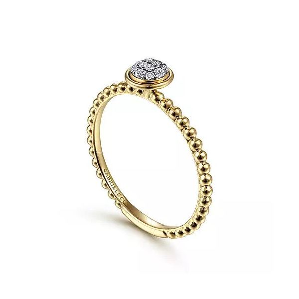 14K Yellow Gold Round Bezel Set Diamond Cluster Ring with Bujukan Beaded Shank Image 2 Texas Gold Connection Greenville, TX