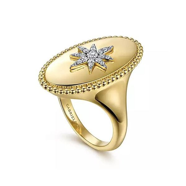 14K Yellow Gold Oval Diamond Starburst Signet Ring Image 3 Texas Gold Connection Greenville, TX
