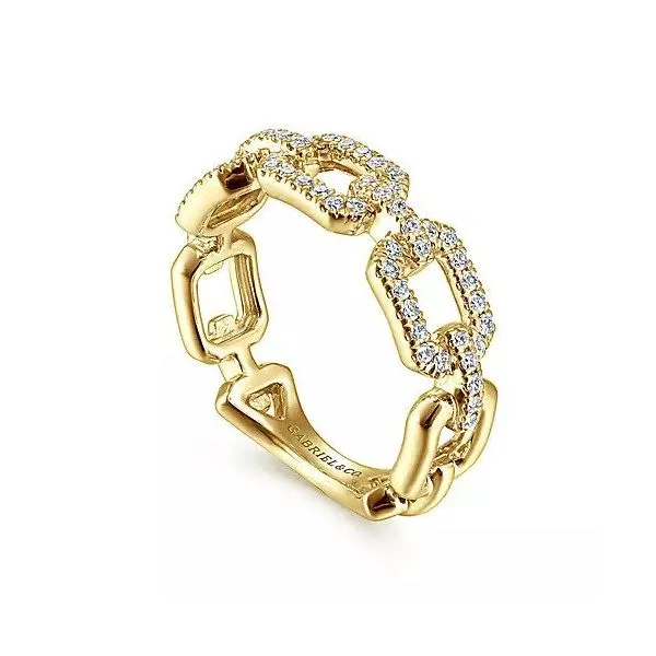 14K Yellow Gold Pavé Diamond Chain Link Ring Band Image 3 Texas Gold Connection greenville, TX