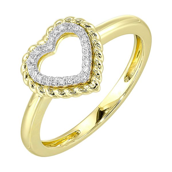Lady's Yellow 14K Heart Ring With 0.05Tw Diamond Halo Texas Gold Connection greenville, TX