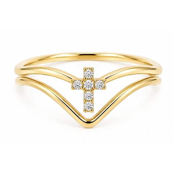 14K Yellow Gold 0.6ctw Diamond Cross Split Shank Curved Band Texas Gold Connection greenville, TX