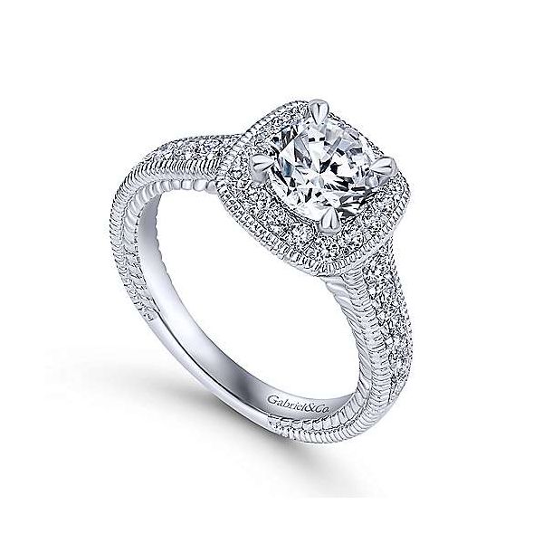 14K White Gold Cushion Halo Round Diamond Engagement Ring Image 3 Texas Gold Connection Greenville, TX