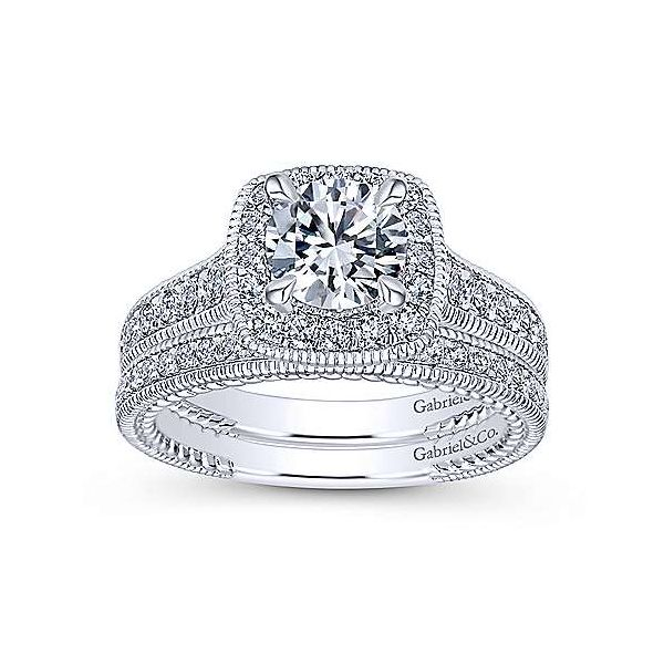 14K White Gold Cushion Halo Round Diamond Engagement Ring Image 4 Texas Gold Connection Greenville, TX