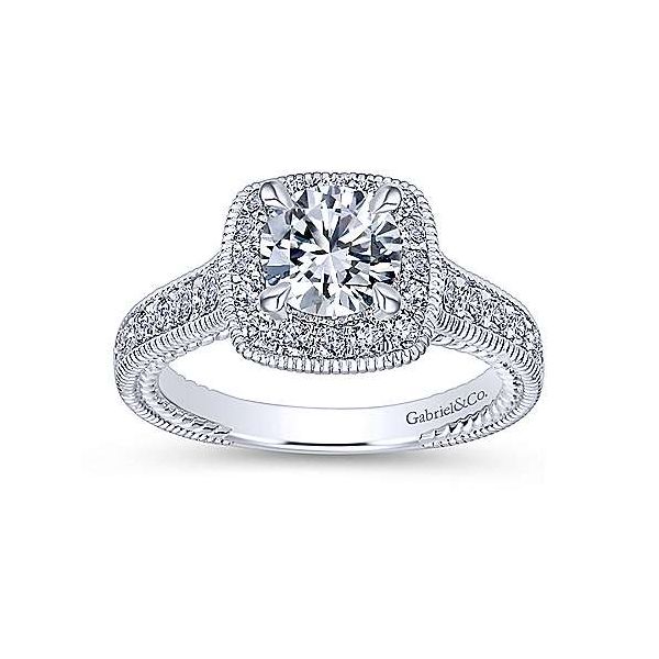 14K White Gold Cushion Halo Round Diamond Engagement Ring Image 5 Texas Gold Connection Greenville, TX