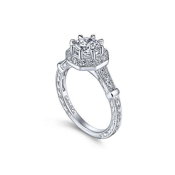 Art Deco 14K White Gold Round Halo Diamond Engagement Ring Image 3 Texas Gold Connection Greenville, TX