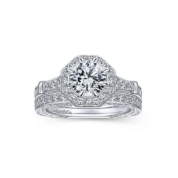 Art Deco 14K White Gold Round Halo Diamond Engagement Ring Image 4 Texas Gold Connection Greenville, TX