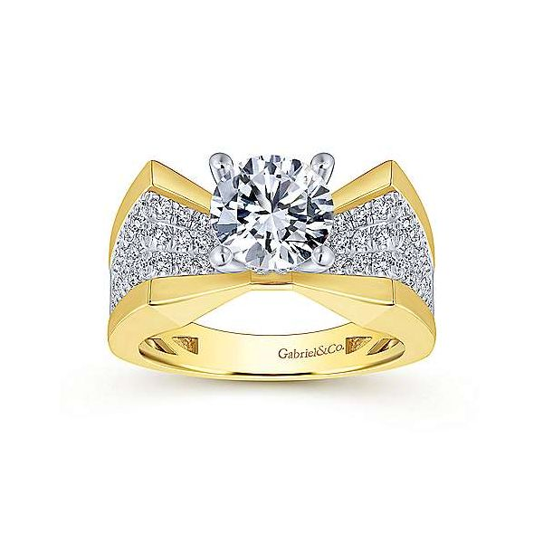 14K White-Yellow Gold Wide Band Diamond Engagement Ring Image 4 Texas Gold Connection Greenville, TX