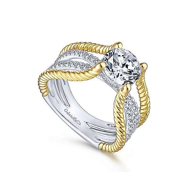 14K White-Yellow Gold Round Twisted Diamond Engagement Ring Image 3 Texas Gold Connection Greenville, TX