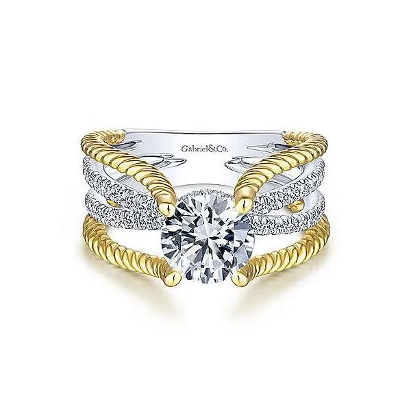 14K White-Yellow Gold Round Twisted Diamond Engagement Ring Texas Gold Connection Greenville, TX