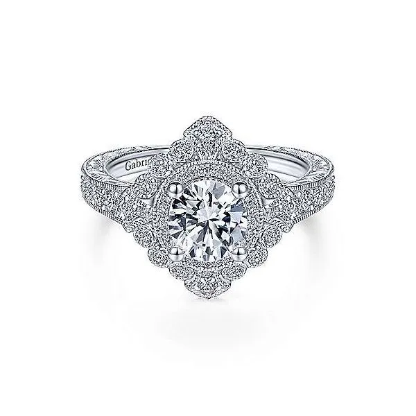 Unique 14K White Gold Art Deco Halo Engagement Ring Texas Gold Connection Greenville, TX