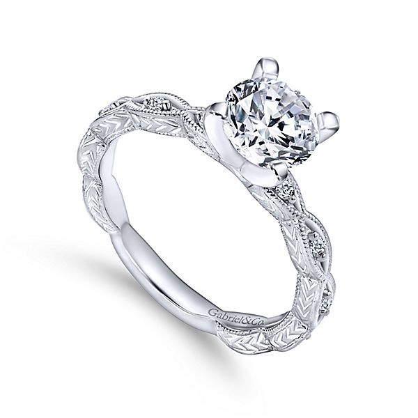 Vintage Inspired 14K White Gold Round Diamond Engagement Ring Image 2 Texas Gold Connection Greenville, TX