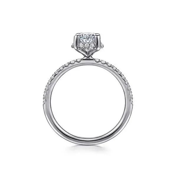 Suede - 14K White Gold Oval Hidden Halo Diamond and 1 7mm Shank 1 2 way around pave Shank *Setting only, center stone not included Image 2 Texas Gold Connection Greenville, TX