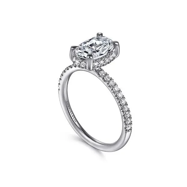 Suede - 14K White Gold Oval Hidden Halo Diamond and 1 7mm Shank 1 2 way around pave Shank *Setting only, center stone not included Image 3 Texas Gold Connection Greenville, TX